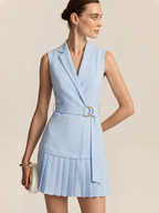 Pleated Belted Sleeveless Blazer Mini Dress