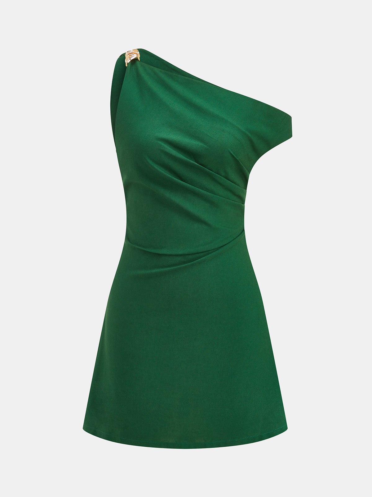 One Shoulder Linen Blend Mini Dress with Ruching