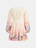 Floral V-Neck Mini Dress with Long Sleeves