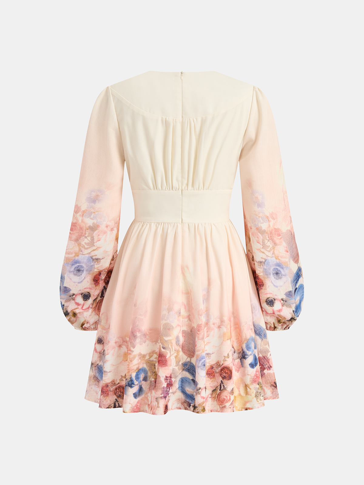 Floral V-Neck Mini Dress with Long Sleeves