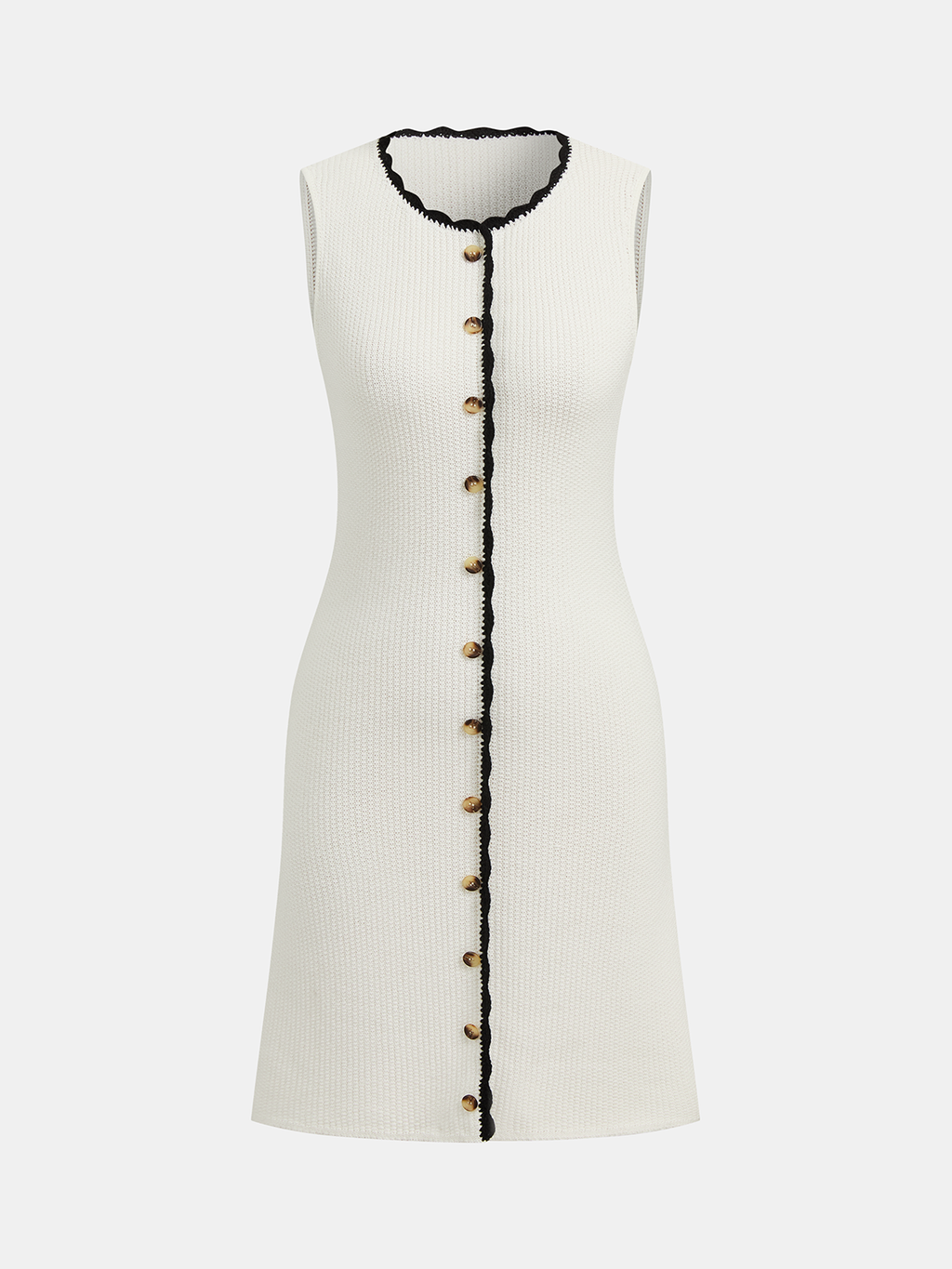Button-Front Sleeveless Dress with Contrast Trim Knit
