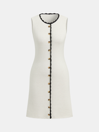 Button-Front Sleeveless Dress with Contrast Trim Knit
