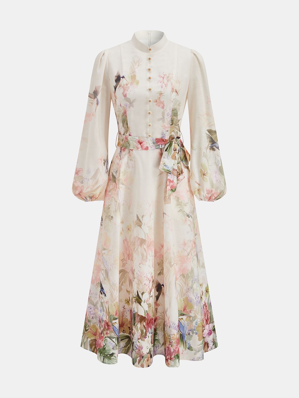 Floral Maxi Dress with Belt and Puffed Sleeves