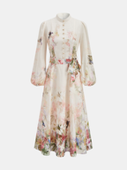 Floral Maxi Dress with Belt and Puffed Sleeves
