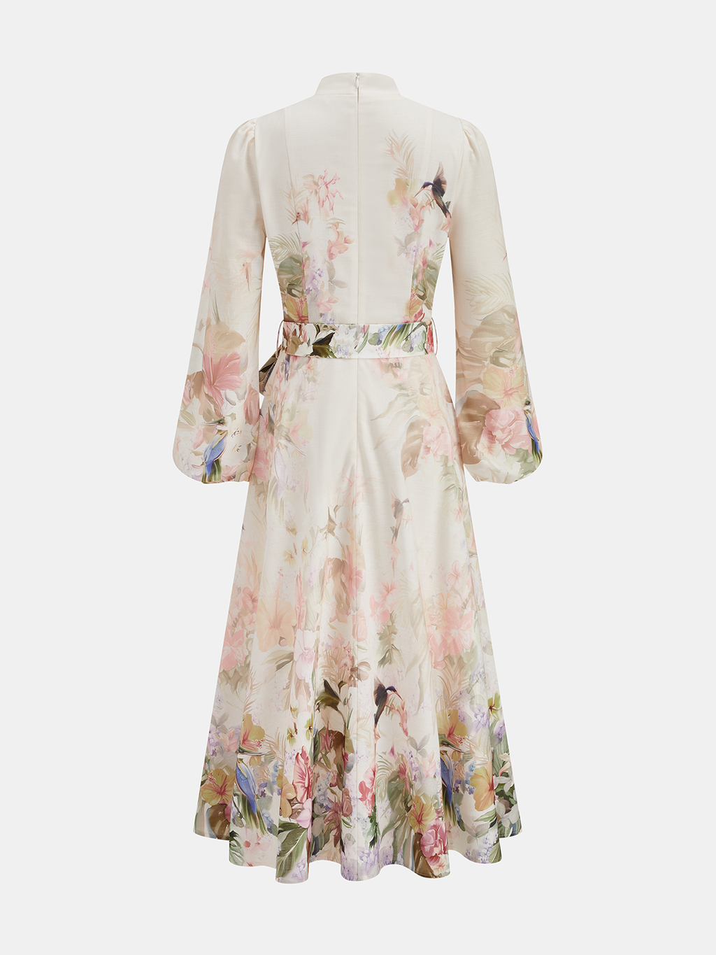 Belted Maxi Dress with Floral Print and Puffed Sleeves