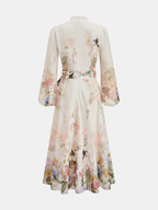 Floral Belted Puffed Sleeve Maxi Dress