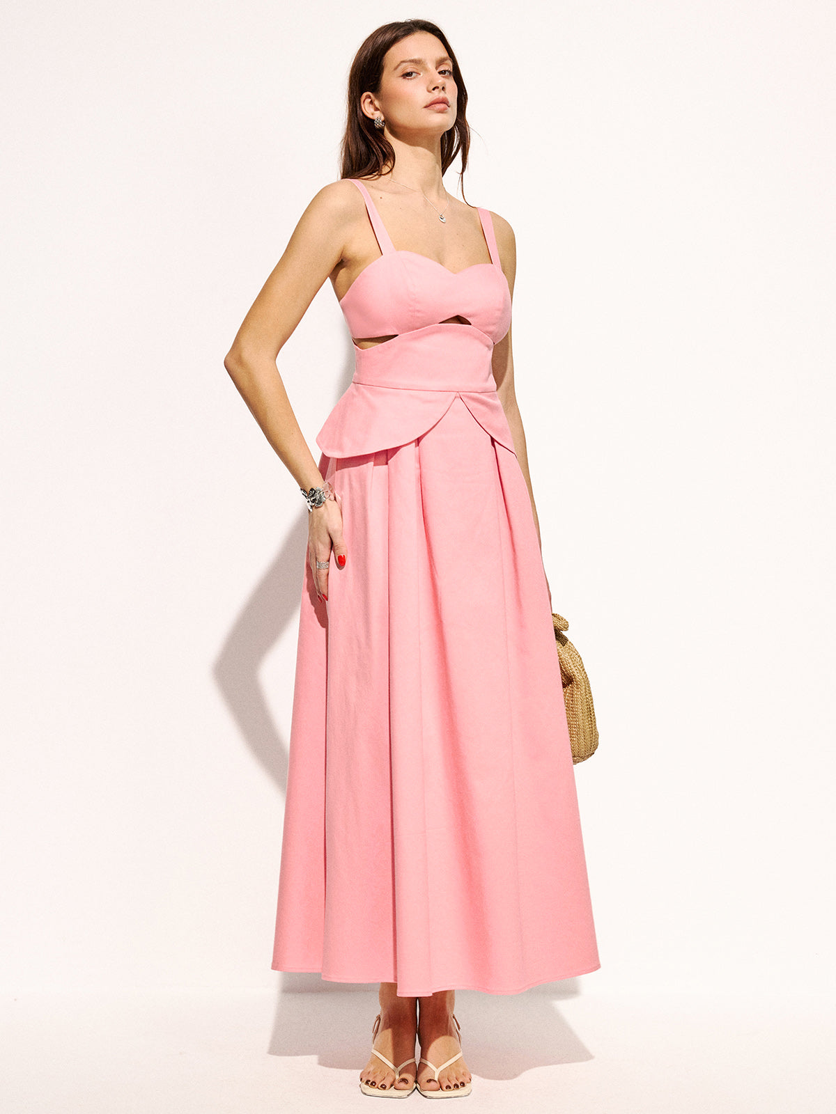 Cotton Maxi Dress with Cutout and Strappy Details