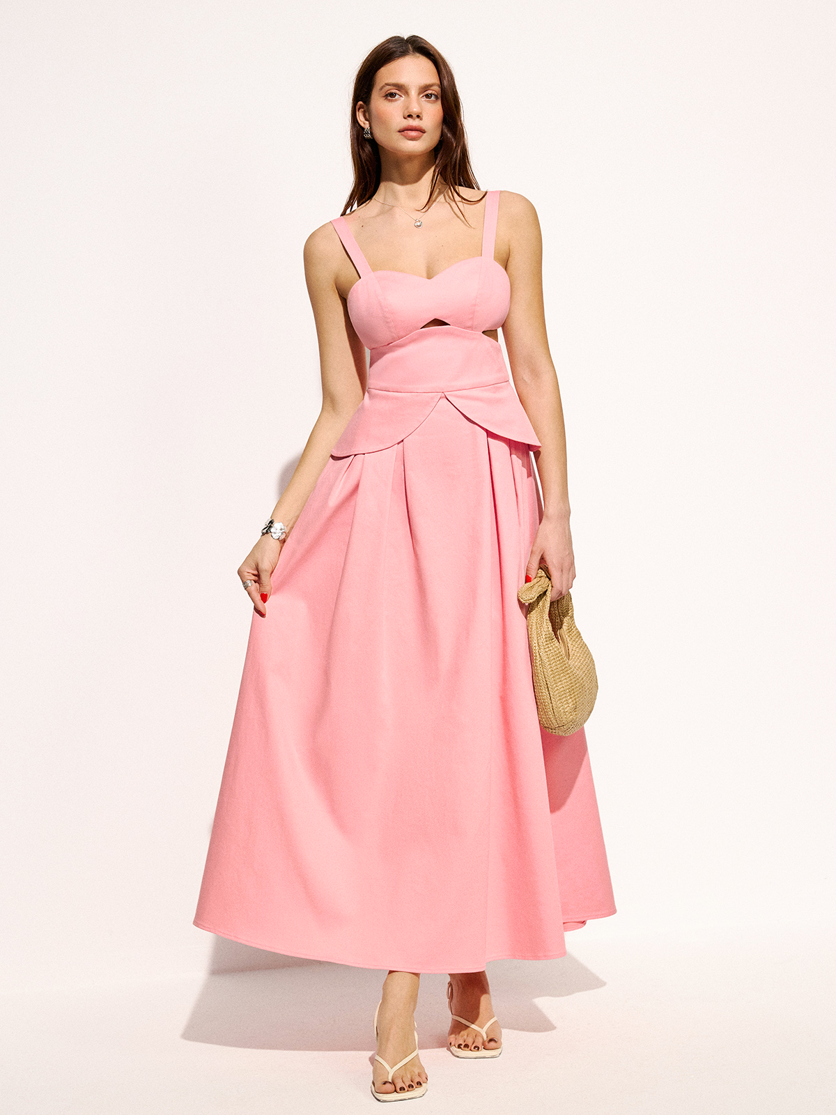 Cotton Maxi Dress with Strappy Cutout Design