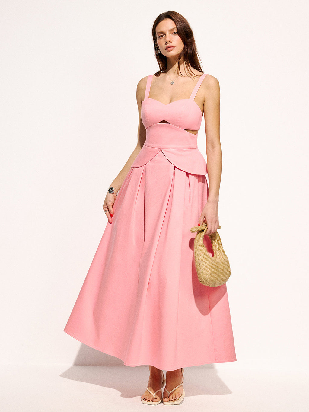 Cotton Maxi Dress with Cutout and Strappy Details