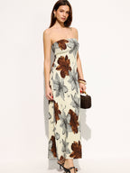 Strapless Maxi Dress with Floral Design