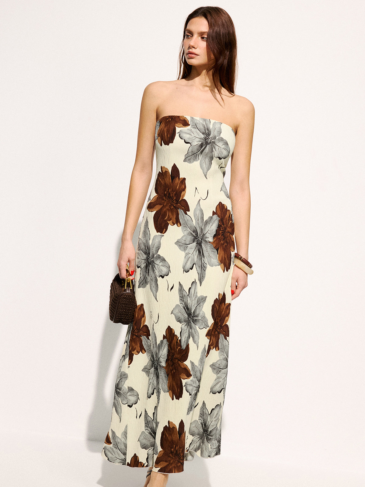 Strapless Maxi Dress with Floral Design