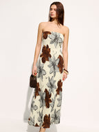 Strapless Maxi Dress with Elegant Floral Design