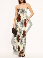 Strapless Maxi Dress with Floral Design
