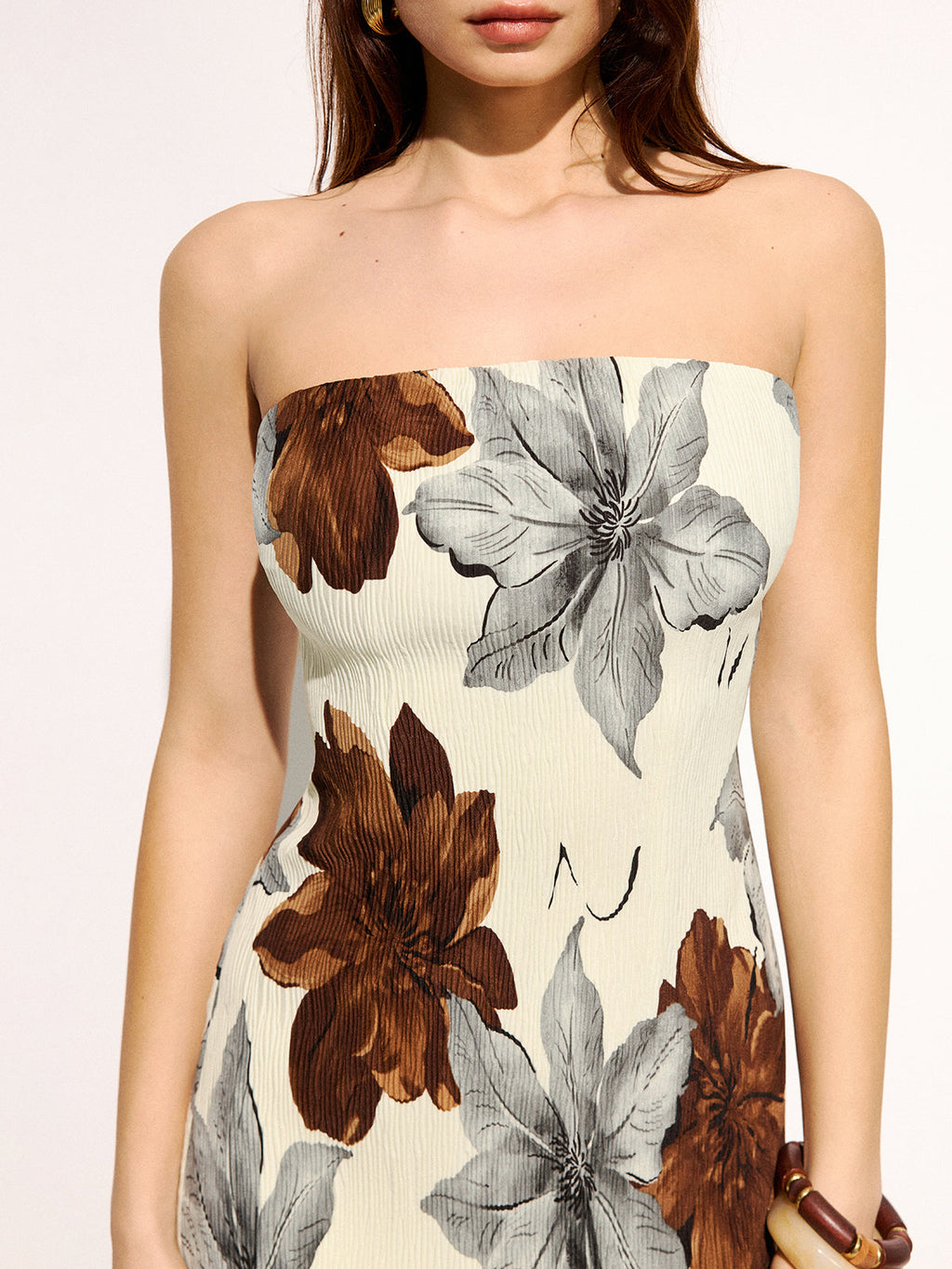 Strapless Maxi Dress with Elegant Floral Design