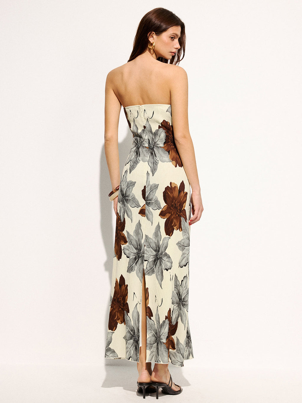 Strapless Maxi Dress with Floral Design