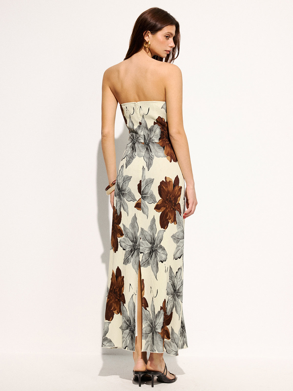 Strapless Maxi Dress with Floral Design