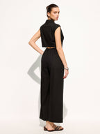Linen Blend Wide Leg Sleeveless Lapel Jumpsuit