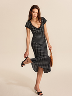Charming V-Neck Maxi Dress with Polka Dot Lace