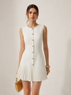 Sleeveless Metal Detail Pleated Slim Mini Dress