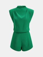 Sleeveless Mock Neck Romper with Draped Design