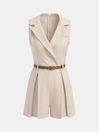Sleeveless Belted Blazer Romper with Stylish Cut