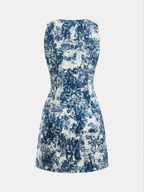 Toile Print Sleeveless Mini Dress with Button Details