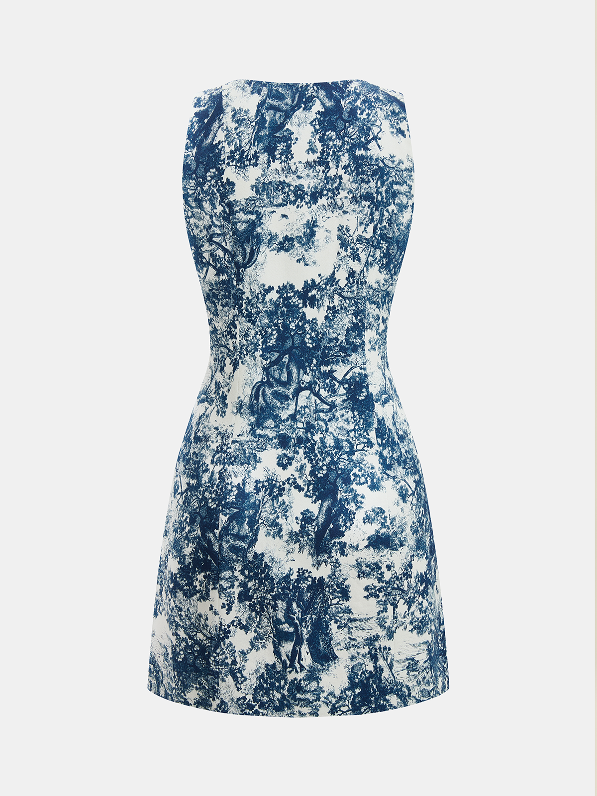 Toile Print Sleeveless Dress with Front Buttons