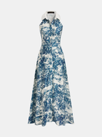 Floral Toile Buttoned Collared Long Dress