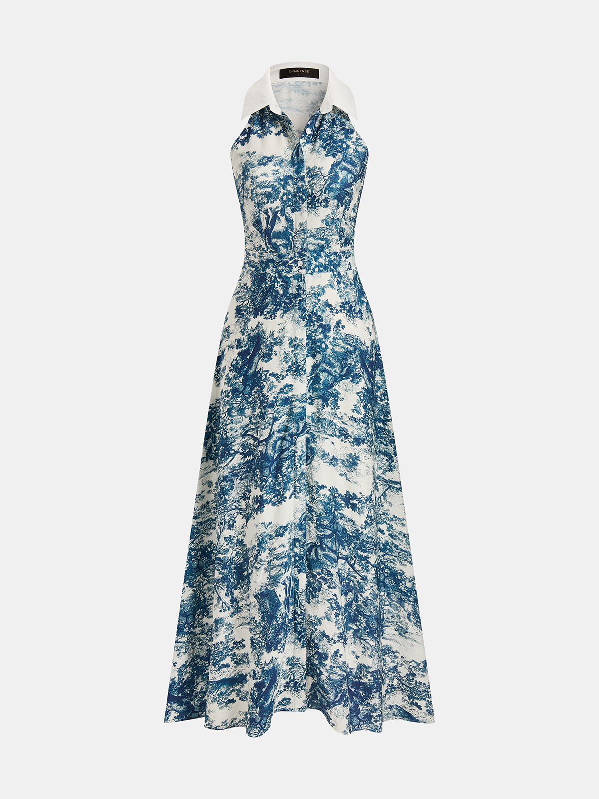 Toile Print Maxi Dress with Buttoned Collar