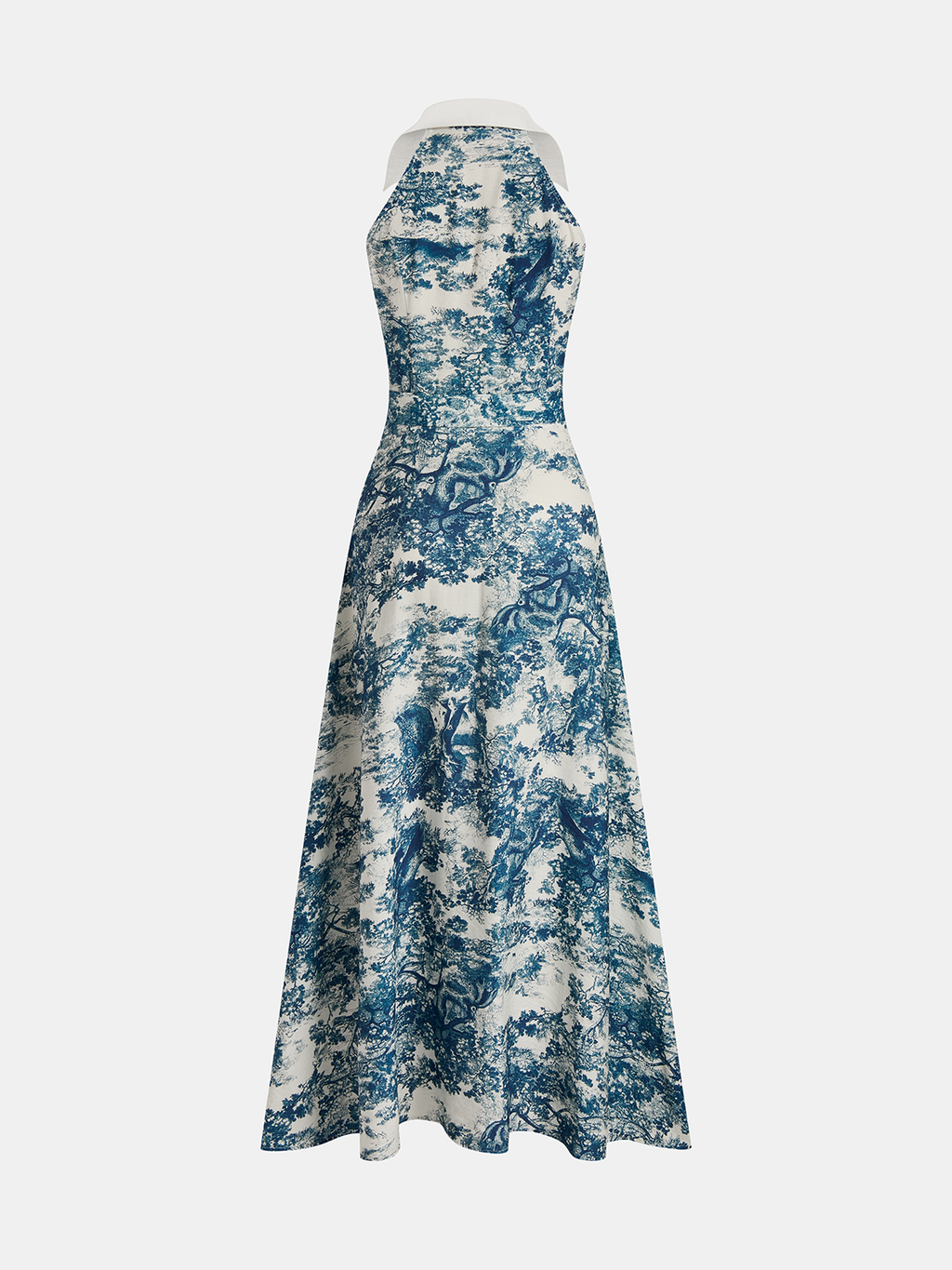 Floral Toile Buttoned Collared Long Dress