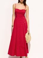 Cotton Blend Maxi Dress with Pockets and Flare