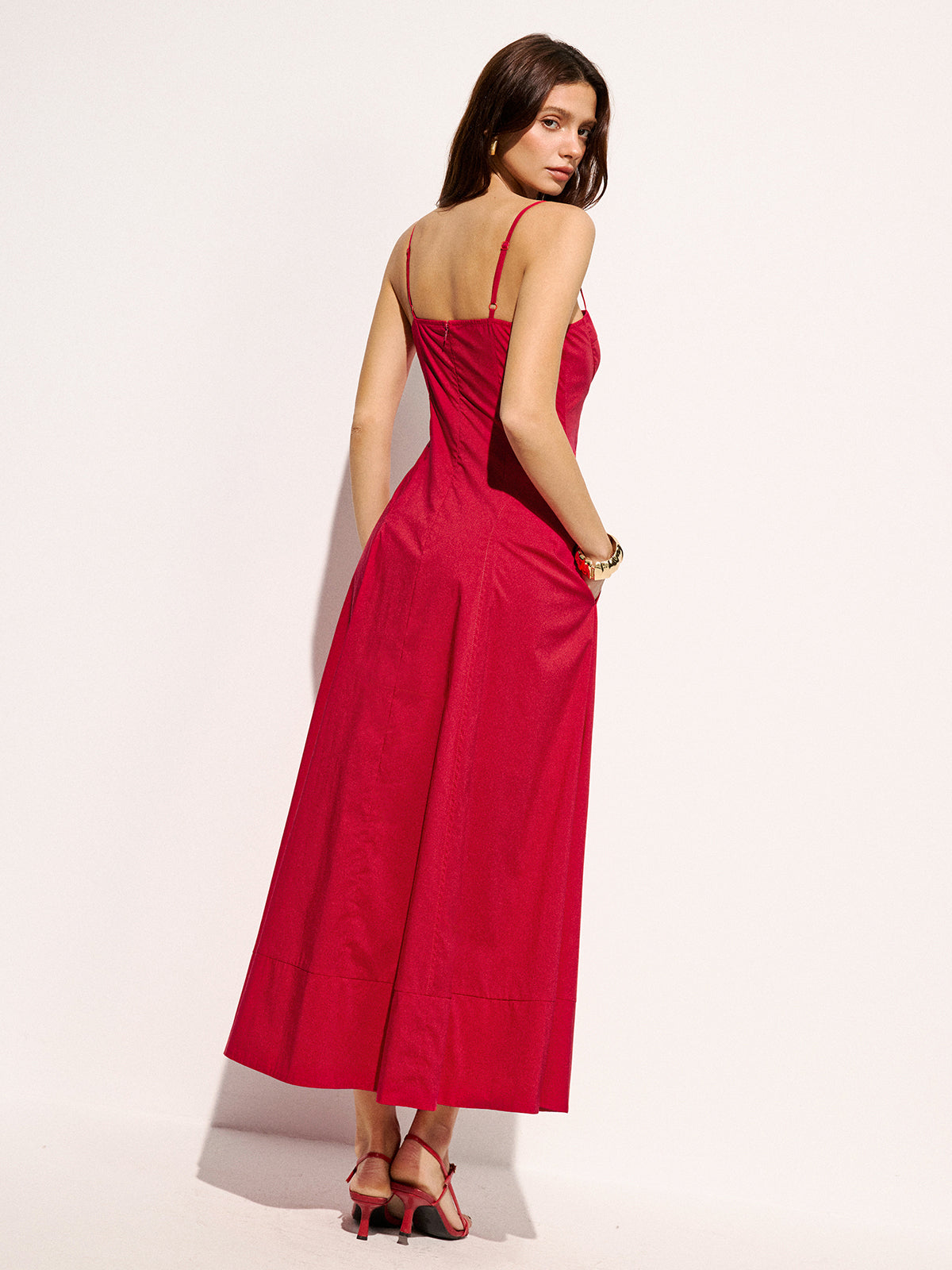 Cotton Blend Maxi Dress with Pockets and Flare
