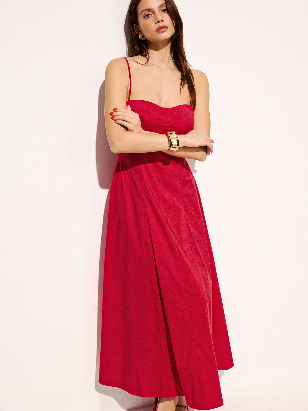 Cotton Blend Maxi Dress with Pockets and Flare