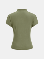 Mock Neck Top with Short Sleeves and Ruching