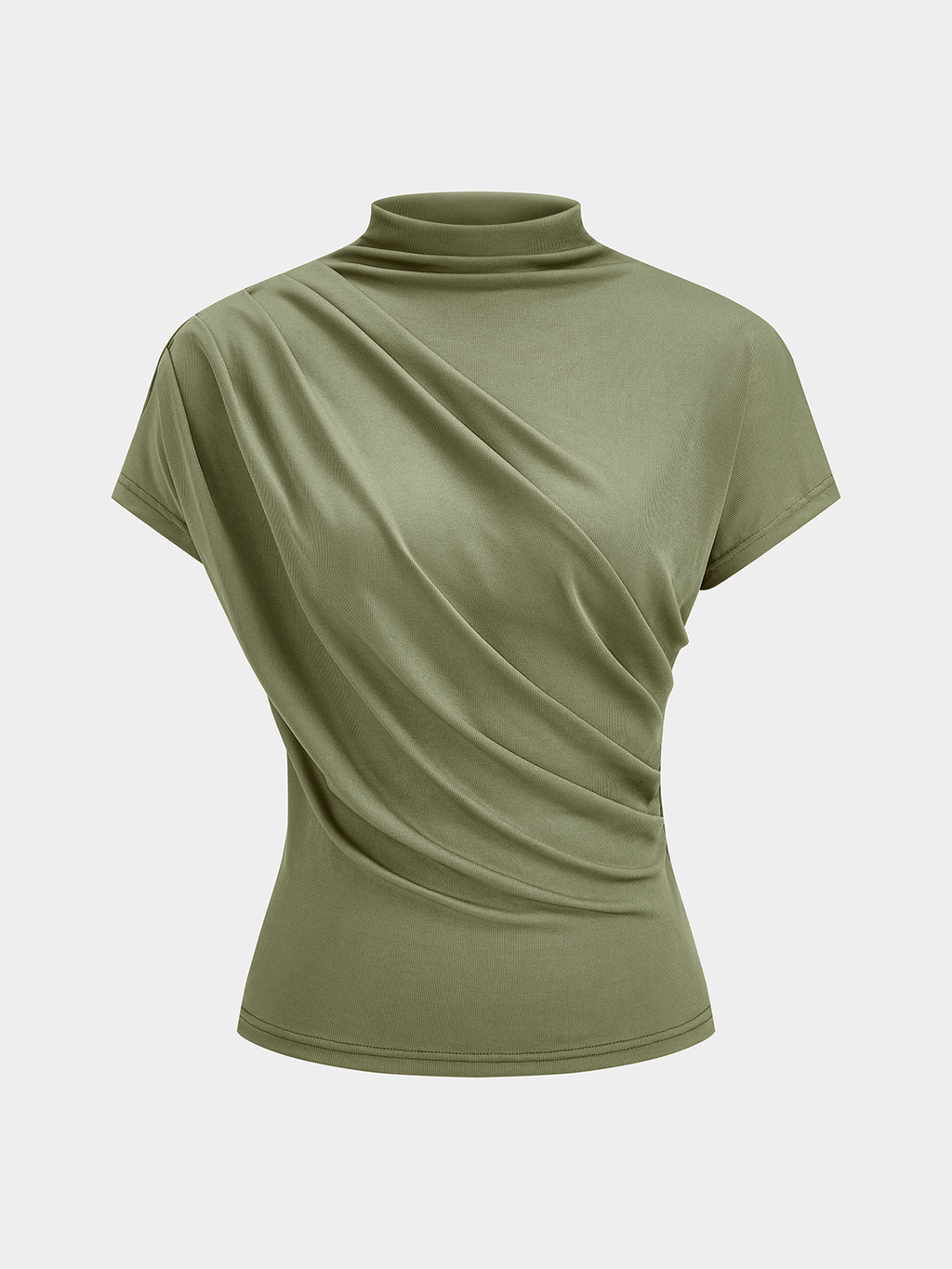 Mock Neck Top with Short Sleeves and Ruching