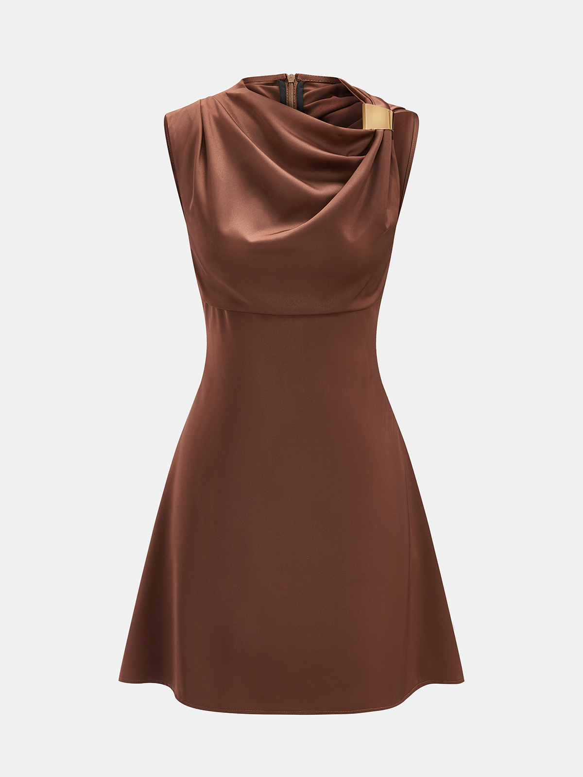 Sleeveless Cowl Neck Satin Cocktail Dress