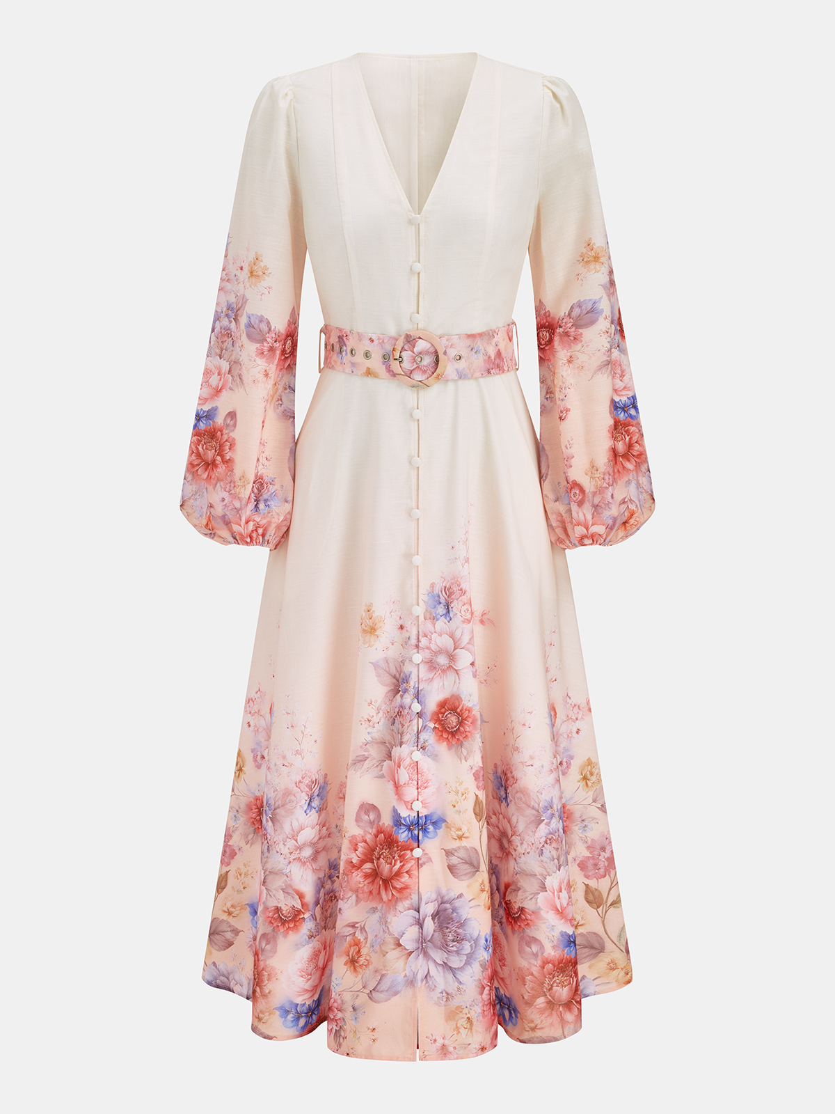 Long Sleeve Floral Maxi Dress with Belt