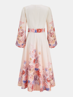 Floral Print Belted Maxi Dress with Long Sleeves