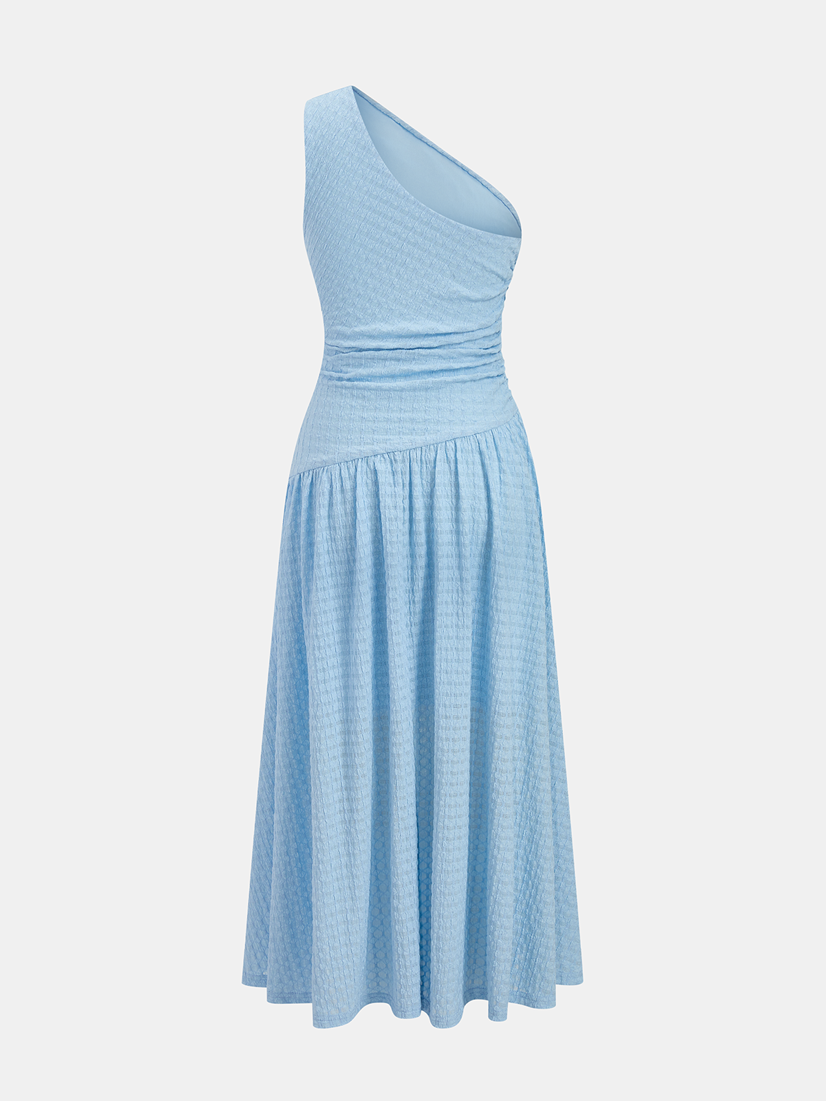 Asymmetrical Ruched Textured Midi Dress with One Shoulder