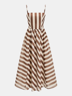 Striped Organza Sleeveless Maxi Dress with Cami Top