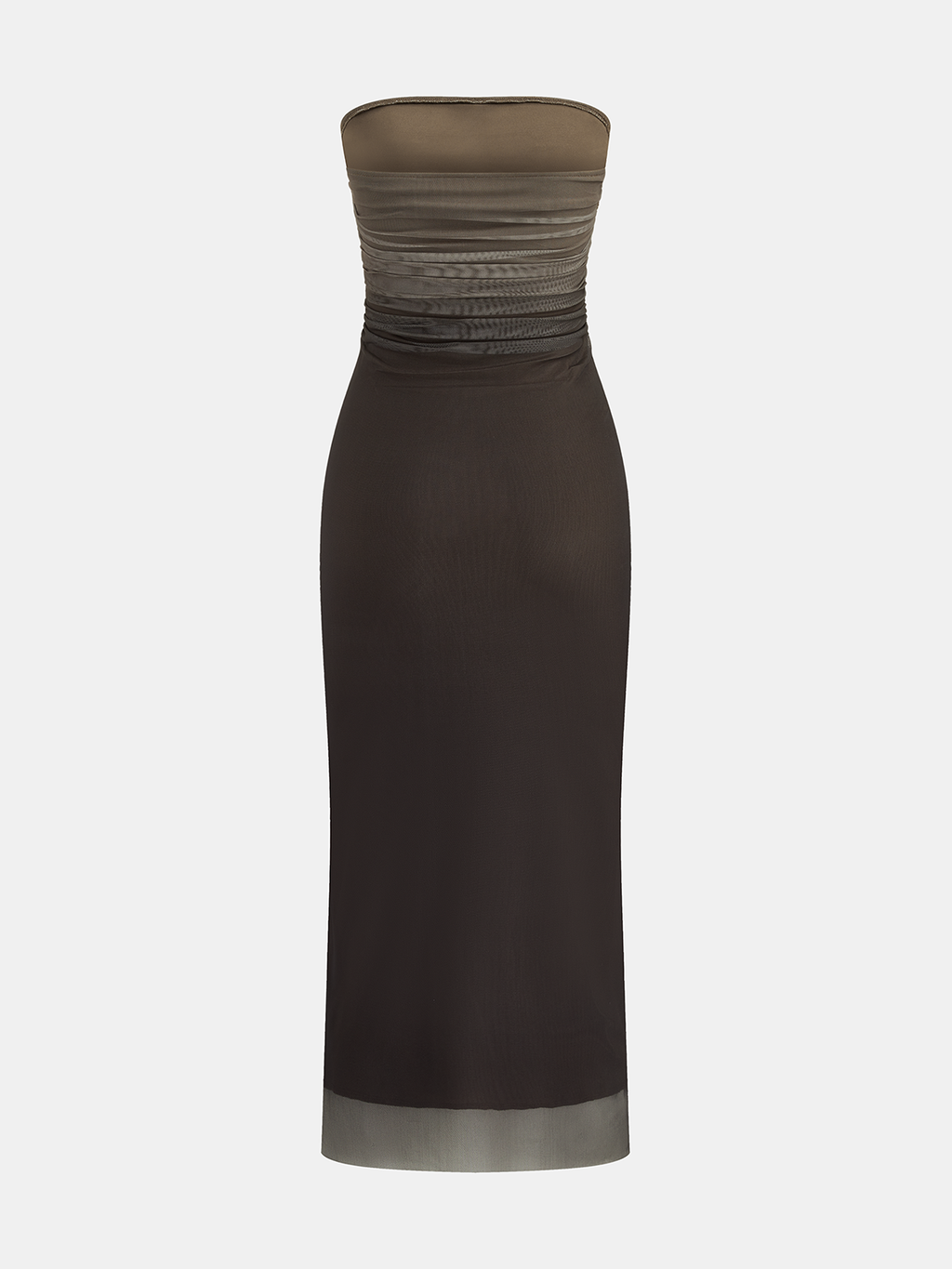 Ombre Mesh Strapless Maxi Dress with Ruched Detail