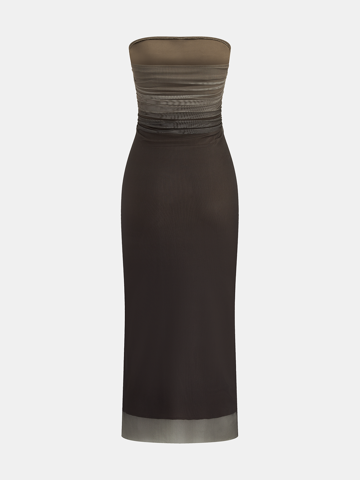 Ombre Mesh Strapless Maxi Dress with Ruched Detail