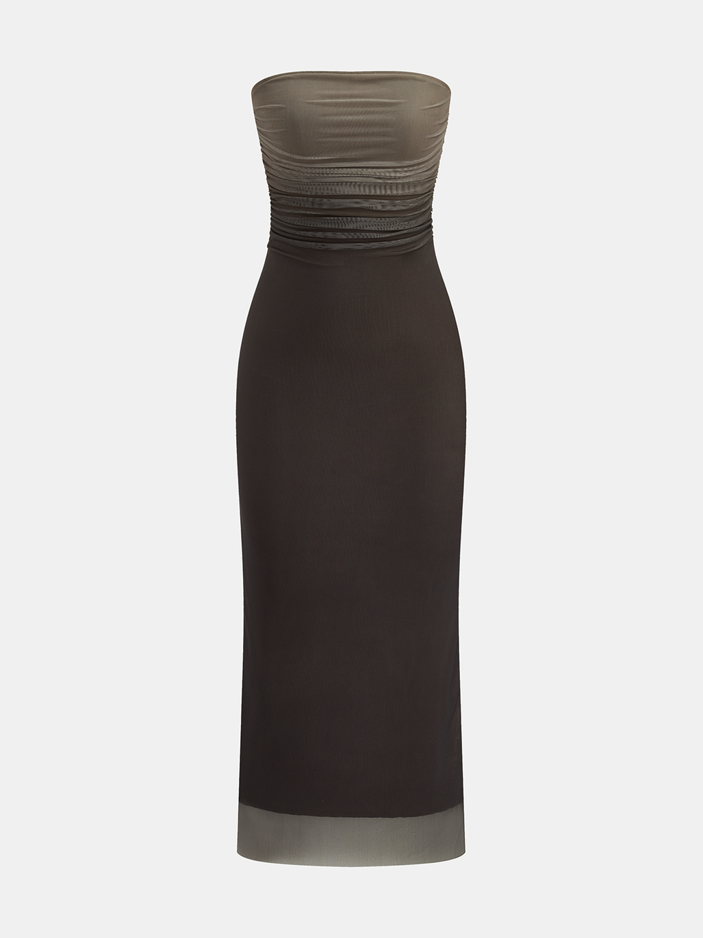 Ombre Mesh Strapless Maxi Dress with Ruched Detail