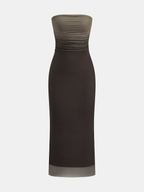Ombre Mesh Strapless Maxi Dress with Ruched Detail