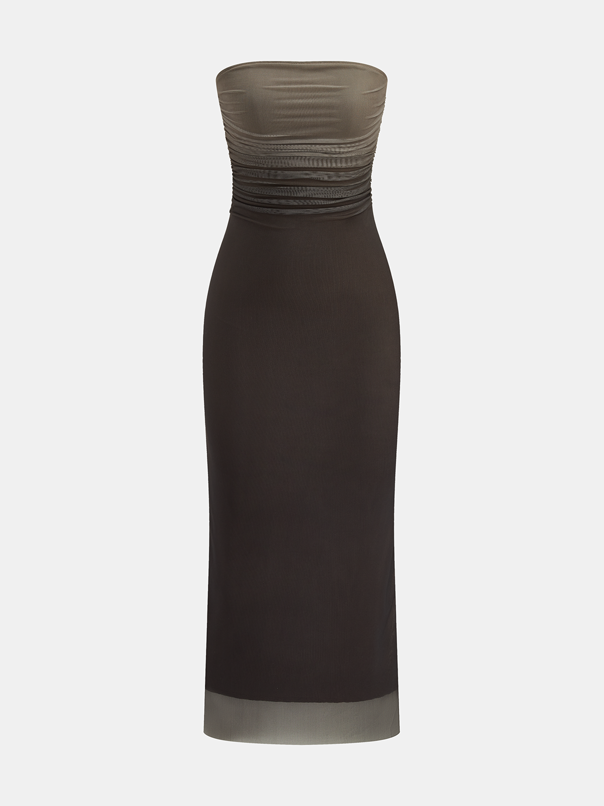 Ombre Mesh Strapless Maxi Dress with Ruched Detail