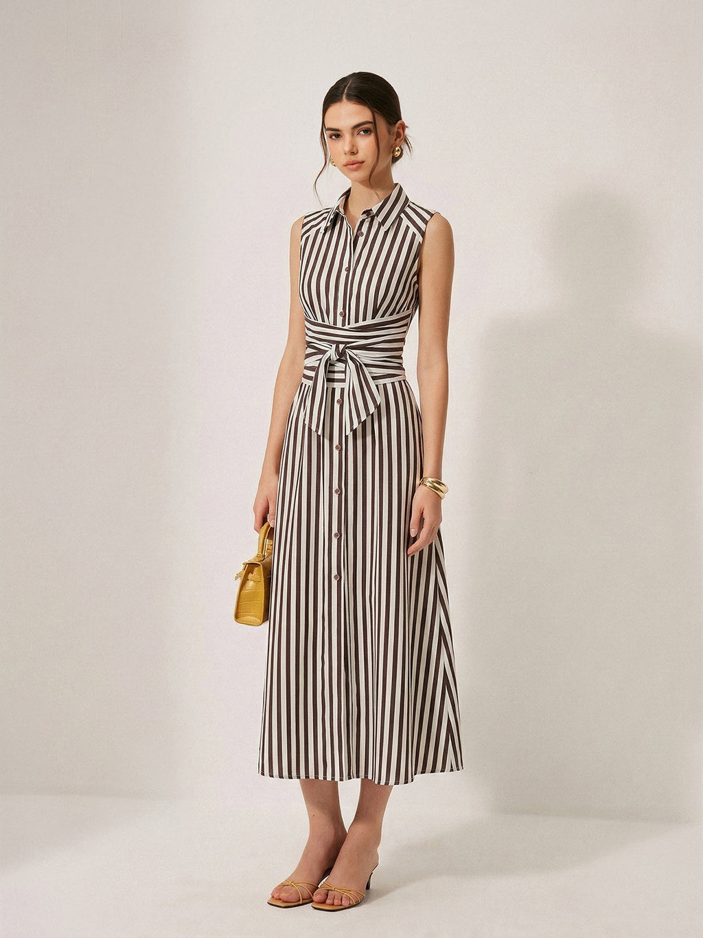 Striped Maxi Dress with Tie Waist, Sleeveless