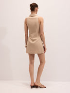 Linen Blend Mini Dress with Sleeveless Twist Design