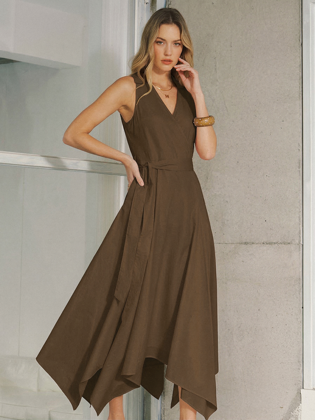 Sleeveless Maxi Dress with Belt and Pocket Detail