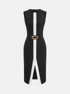 Sleeveless Midi Dress with Metal Accents