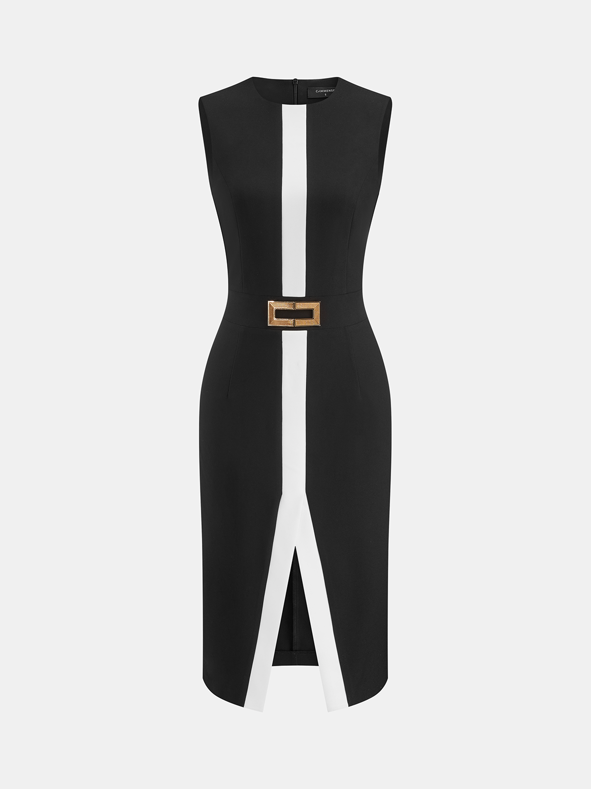 Sleeveless Midi Dress with Metal Accents